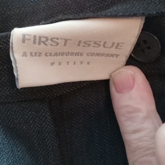 First Issue Women's Petite 12 Wide leg Black Pin Stripe high rise Pants. Office - Picture 2 of 9